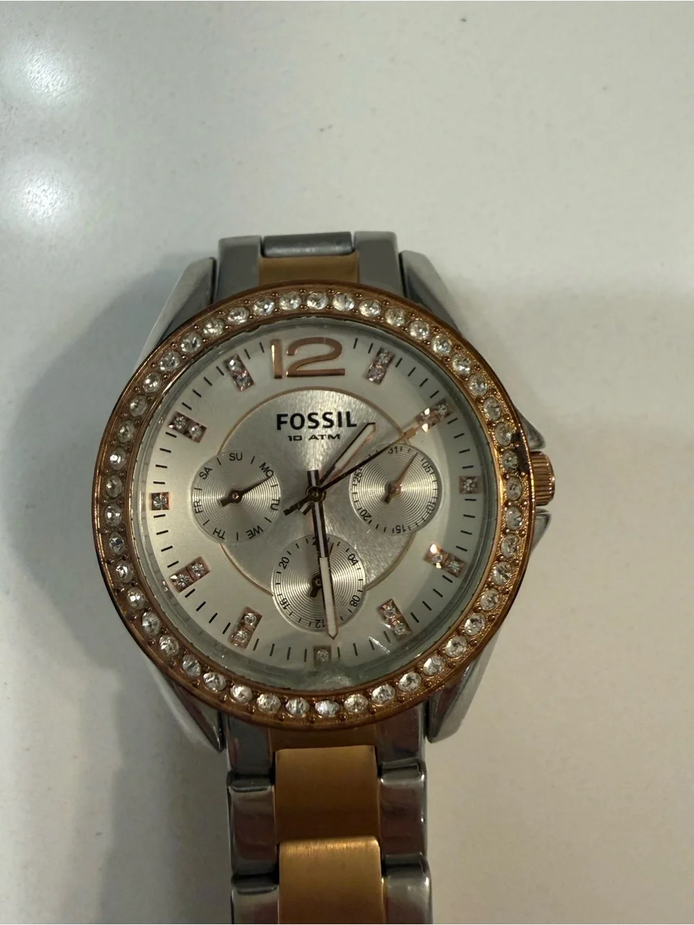 Fossil Two-Tone Gold and Silver Crystal Bezel Women's Watch